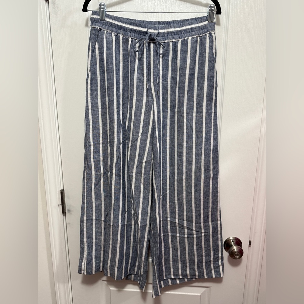 Chaps linen blend wide leg pants women's M coastal grandma lagenlook beach NWT‎